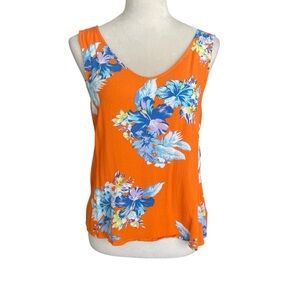 A.N.A Gauzy Floral Orange Sleeveless Flowy Lightweight Top Women Size M